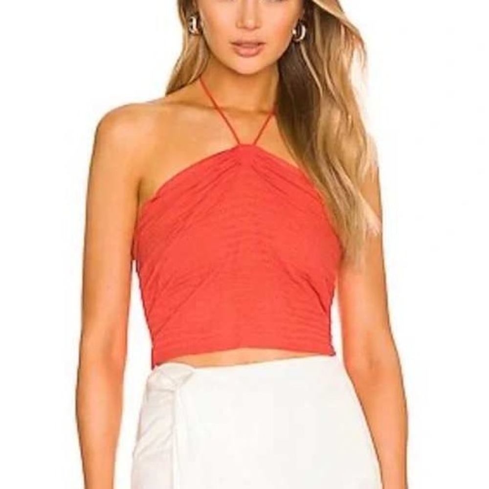 525 America Revolve Papaya Halter Top Ruched Blouse Tank Crop Top‎ Sz S / #8189